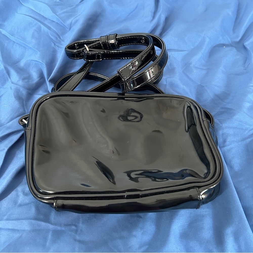 Ines De La Fressange small crossbody black bag shiney glossy